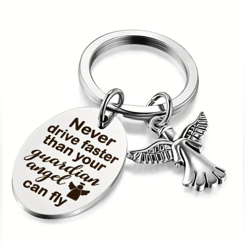 Never Drive Faster Stainless Steel Keychain. New.